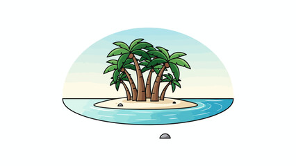 Obraz premium A serene island getaway with palm trees, a tranquil lagoon, and a sandy beach, depicted in a beautiful vector illustration from an aerial viewpoint