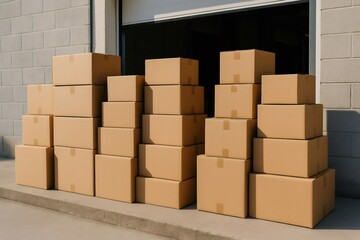 Cardboard boxes stacking outdoor a warehouse loading dock
