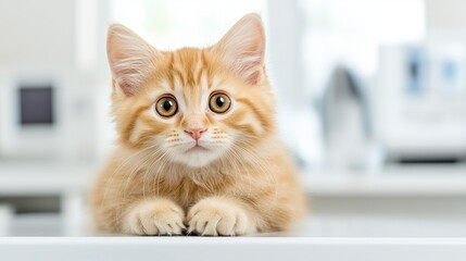 Ginger tabby kitten looking directly at camera