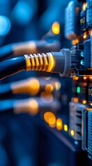 Network cable connecting to router in server room