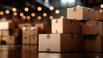 Cardboard boxes stacked in warehouse for logistics