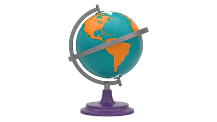 Desktop Globe with Orange Continents and Teal Oceans on Purple Base