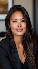 Professional woman smiling, showing confidence and success