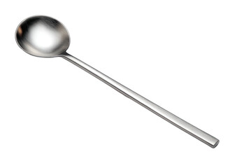 Silver spoon with a long, thin handle on a black background