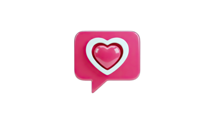 3D Pink speech bubble with heart icon 3d render on transparent background