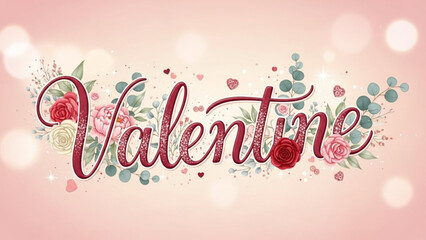 A beautiful Valentine's Day illustration with flowers and hearts on a pink background