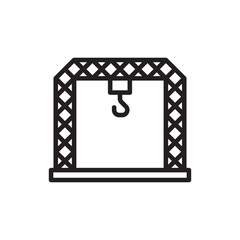 Overhead crane rail icon featuring a heavy-duty truss gantry structure with a central hoist hook, symbolizing large-scale material handling, factory lifting systems, and structural engineering.