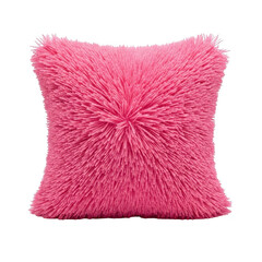 Bright pink fuzzy pillow isolated on transparent background