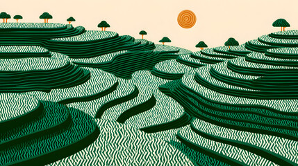 Stylized rice terraces illustration