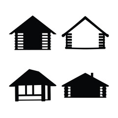 Rustic log cabin and house vector icons set, isolated on white Vector