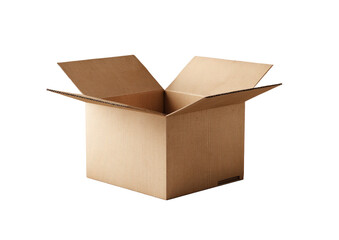 Open cardboard box with flaps, isolated on a black background, studio shot