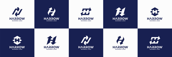 set of letter H arrow logo design.