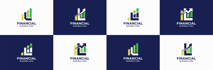 set of letter L diagram chart bar logo design. financial growth business icon.