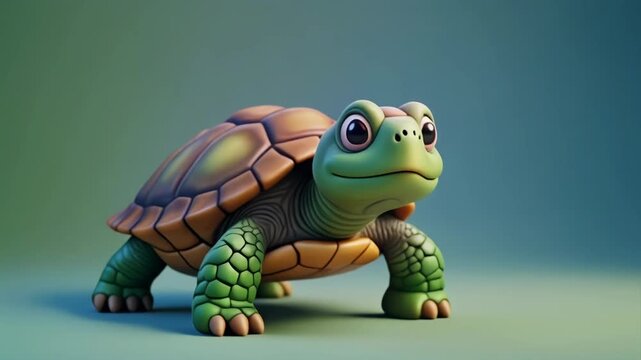 Turtle with green body and brown shell suitable for childrens books, educational materials, and wildlife presentations. Ideal for concepts.