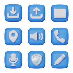 Blue square User Interface 3D Icon Set