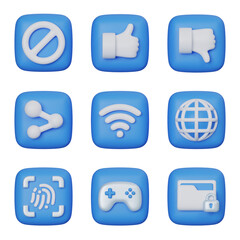 Blue square User Interface 3D Icon Set