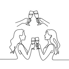 Celebrating friendship a minimalist line drawing of women toasting with champagne