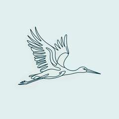 A minimalist line drawing depicts a bird in graceful flight