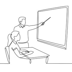 A teacher presenting to a student using a whiteboard in a classroom