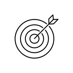 A simple black and white illustration of a dart hitting a target