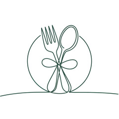 Minimalist line art of a fork spoon and plate a dining concept