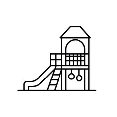 Simple black and white line drawing of a playground structure
