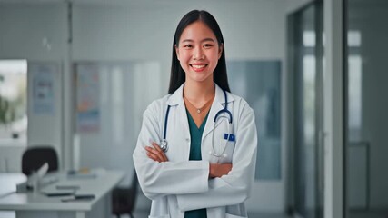 Smiling asian woman doctor for medical, healthcare, diversity, profession, and wellness concepts in digital and print marketing materials. - Powered by Adobe
