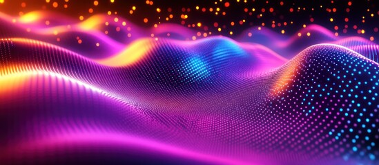 Abstract neon wave data flow, digital landscape