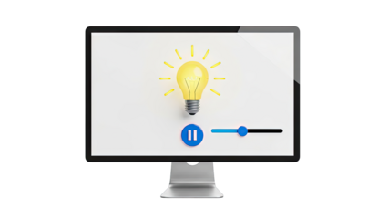 Computer screen displaying a lit lightbulb, pause button, and slider