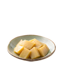 Sweet Rice Cake Squares on Plate, Isolated on White Background on transparent background