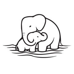 A simple vector icon of a mother elephant gently hugging her baby, illustrated with clean lines and soft shapes to symbolize love, protection, care, and strong family bonding.