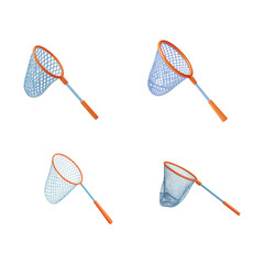 Handheld Fishing Net Vector Icon for Angling Aquarium and Wildlife Catch Concept