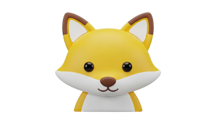 Cute 3D Rendered Fox Face with Big Eyes and Brown Accents