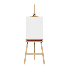 Blank canvas on wooden easel isolated on transparent background