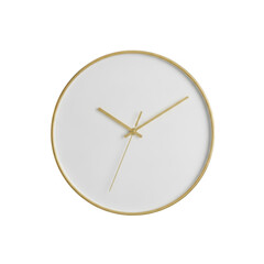 Modern gold-edged wall clock isolated on transparent background