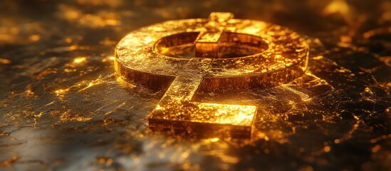 Golden Venus symbol on fiery ground; power, strength