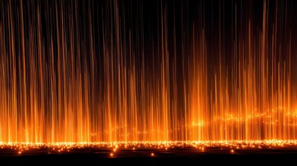 Glowing molten sparks rise from a hot surface, casting amber light against a dark, smoky background. red heat