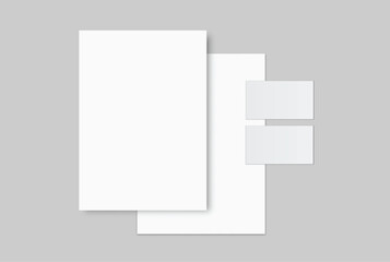 Minimal white envelope and paper mockup set on neutral background, clean stationery composition for corporate branding, business correspondence, invitation layout, print presentation and copy space.