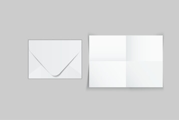 Minimal white envelope and paper mockup set on neutral background, clean stationery composition for corporate branding, business correspondence, invitation layout, print presentation