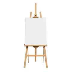 Blank canvas on wooden easel isolated on transparent background