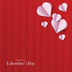 Happy Valentine's day poster. Beautiful paper cut hearts on red background. Vector illustration.