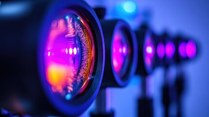 Close-up of colorful scientific lenses