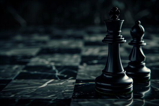 Black marble chess pieces for strategic business planning