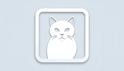 Minimalist White Cat Icon in a Square Frame. © dina