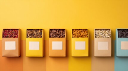 Custom Pet Food Subscription Box on Kitchen Counter With Labeled Meal Packs for Different Breeds and Ages in Vibrant Natural Tones for Healthy Diets