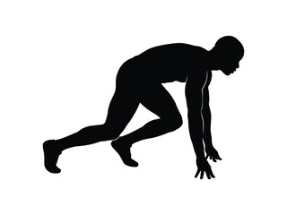 Athlete Starting Position Silhouette – Runner Sprint Start Black Icon Illustration