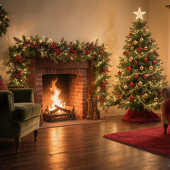 fireplace with christmas decorations
