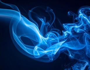 Dynamic abstract blue smoke curves on black background representing advanced technology and energy flow for creative design