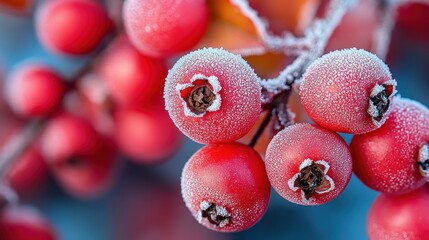 Close-up of frosted red berries on a branch