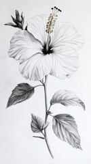 Detailed Botanical Drawing of a Hibiscus Flower in Black and White hibiscus flower drawing detailed